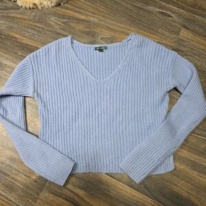 Wild Fable Cropped Pullover V Neck Sweater Long Sleeve Size Medium Periwinkle Bl